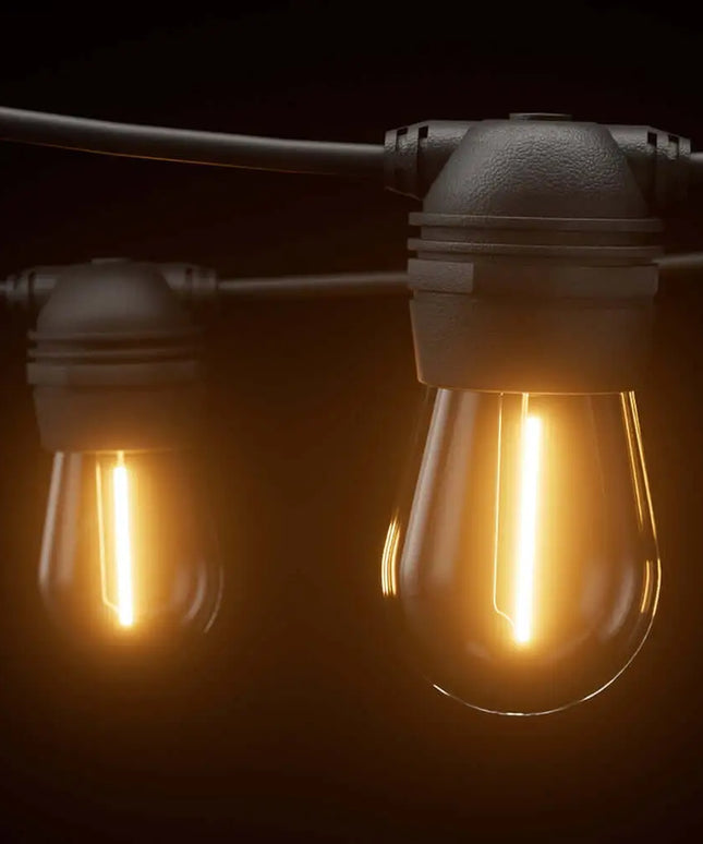 34m Black Solar Festoon String Lights with 30 Bulb Plug in Kit - Home & Garden > Lighting