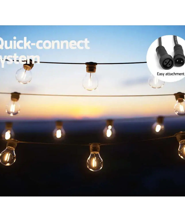 34m Black Solar Festoon String Lights with 30 Bulb Plug in Kit - Home & Garden > Lighting