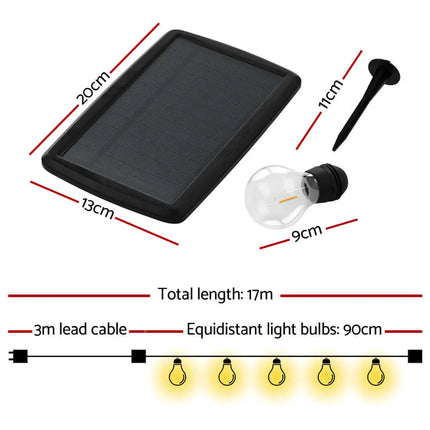 34m Black Solar Festoon String Lights with 30 Bulb Plug in Kit - Home & Garden > Lighting