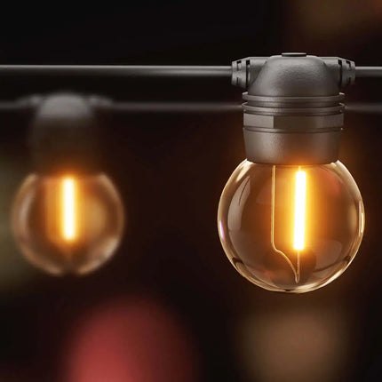 34m Black Solar Festoon String Lights with 30 Bulb Plug in Kit - Home & Garden > Lighting