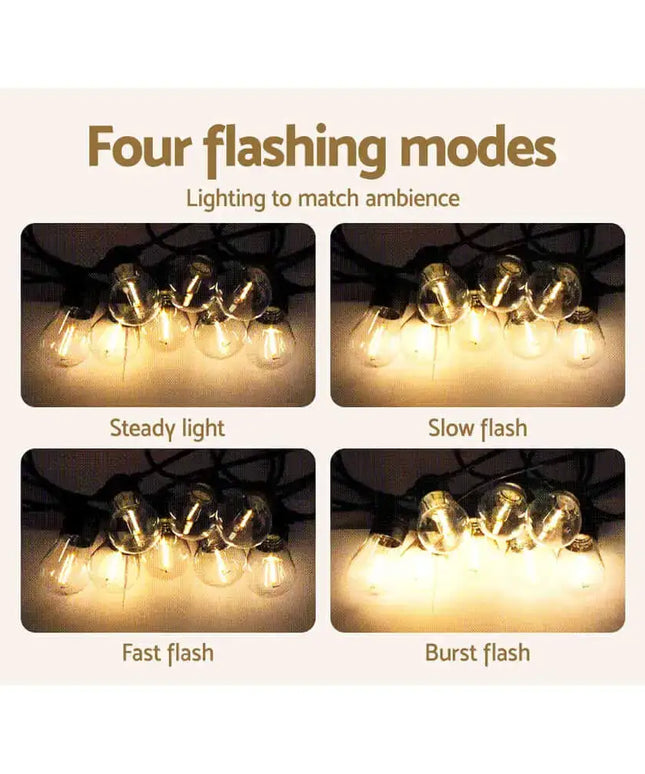 34m Black Solar Festoon String Lights with 30 Bulb Plug in Kit - Home & Garden > Lighting