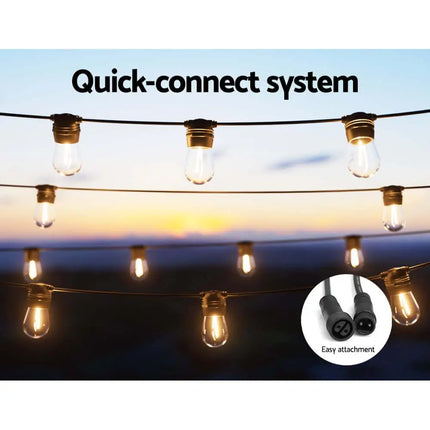 34m Black Solar Festoon String Lights with 30 Bulb Plug in Kit - Home & Garden > Lighting