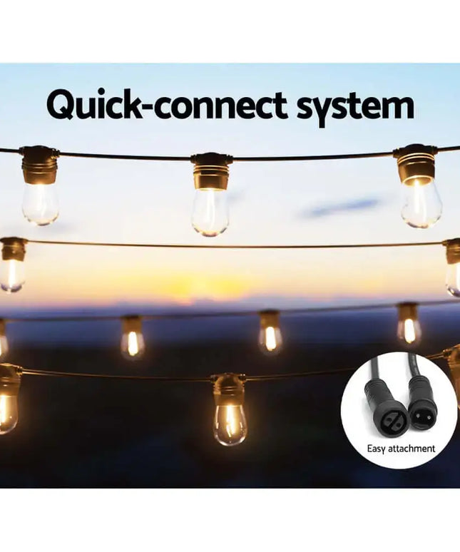 34m Black Solar Festoon String Lights with 30 Bulb Plug in Kit - Home & Garden > Lighting