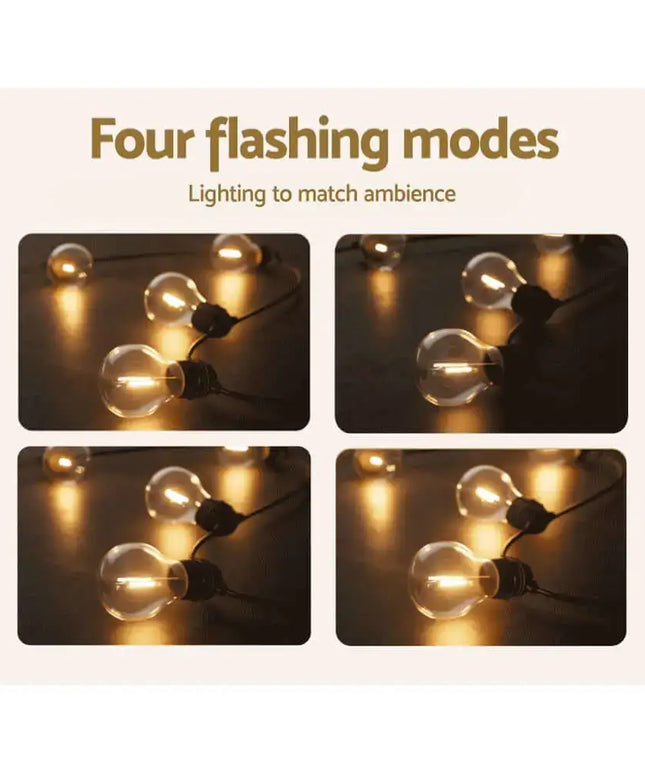 34m Black Solar Festoon String Lights with 30 Bulb Plug in Kit - Home & Garden > Lighting