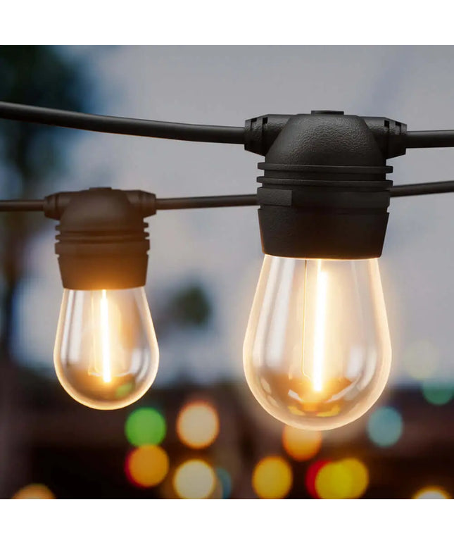 34m Black Solar Festoon String Lights with 30 Bulb Plug in Kit - Home & Garden > Lighting