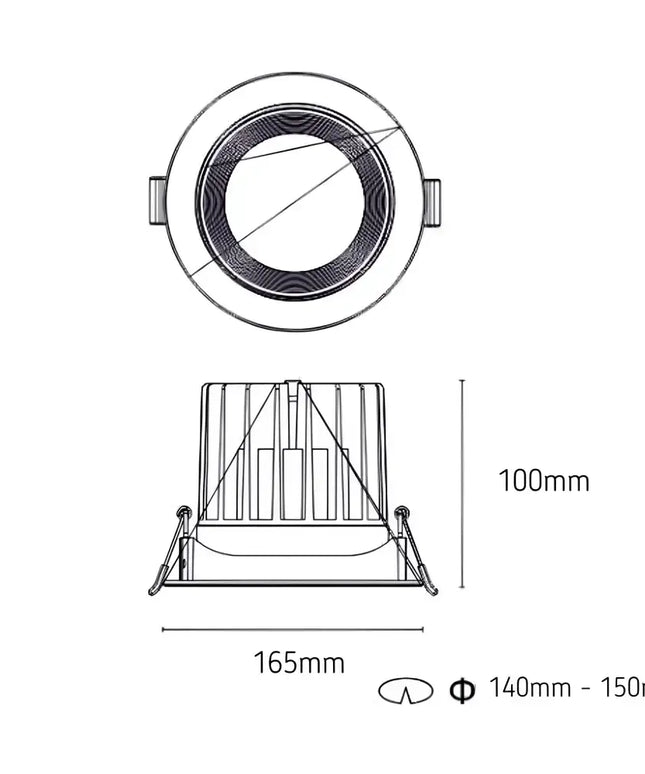 35W COB Tilt Tri Colour Dimmable LED Downlight 150mm cut out