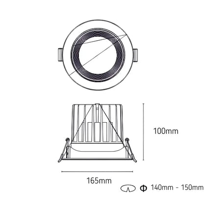 35W COB Tilt Tri Colour Dimmable LED Downlight 150mm cut out