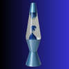 Dazzling Blue Lava Lamp in Motion – Metallic blue wax forming mesmerizing shapes inside the liquid.