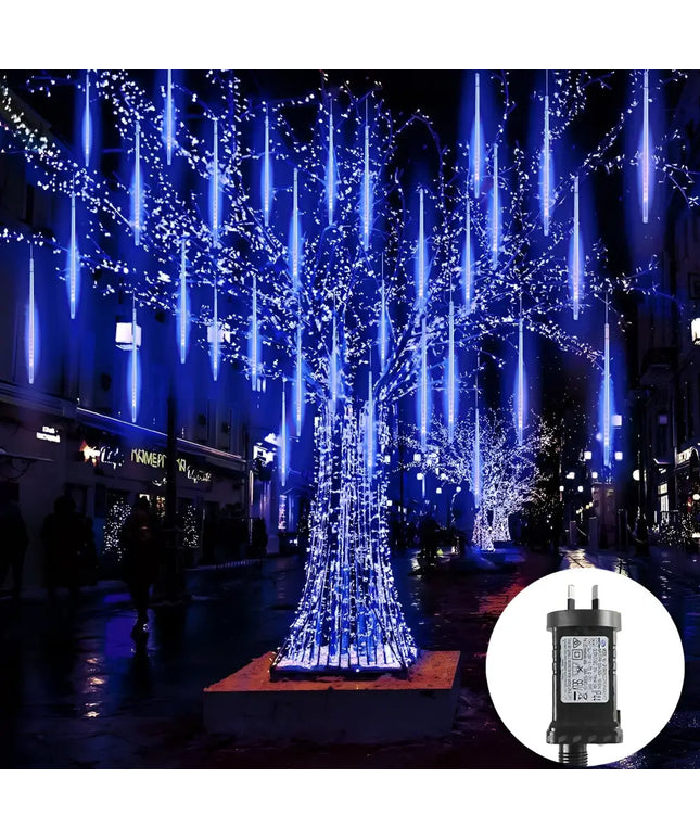 Blue LED meteor shower string lights for outdoor Christmas decoration at 30 centimeters length