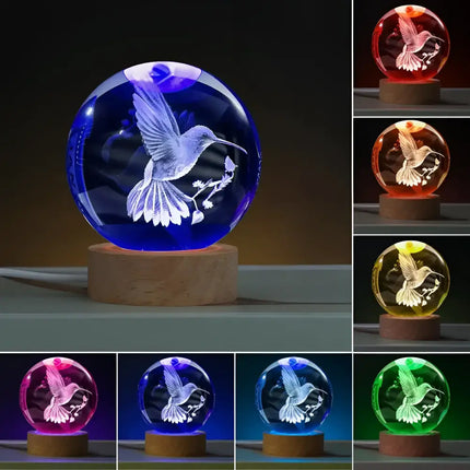 3D Hummingbird Crystal Ball Laser Engraved Home Decoration