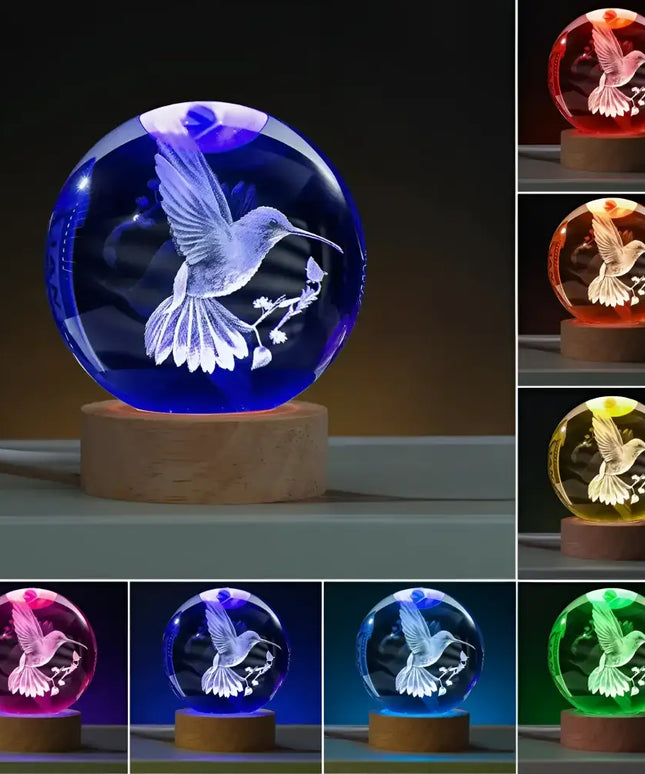 3D Hummingbird Crystal Ball Laser Engraved Home Decoration