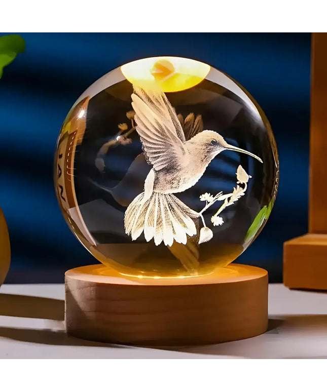 3D Hummingbird Crystal Ball Laser Engraved Home Decoration