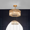 Sophisticated lighting with antique brass finish for low ceilings.