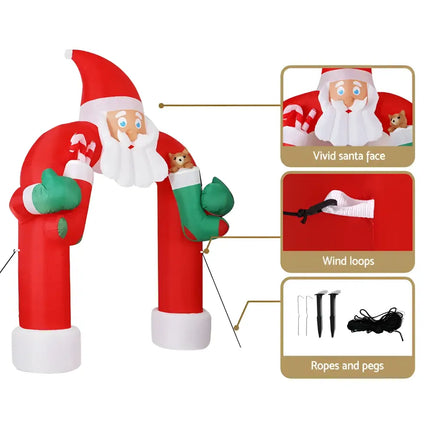 Inflatable Santa archway with lights for outdoor Christmas decorations