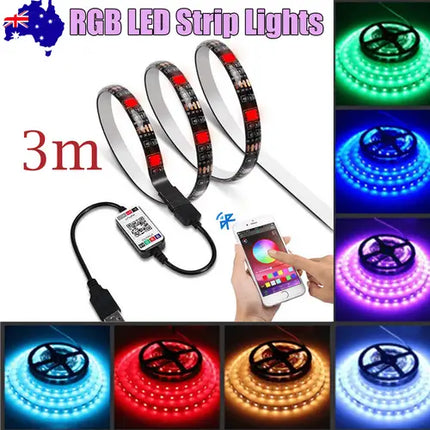 3M RGB LED Strip Lights IP65 Waterproof 5050 300LEDs 12V USB Bluetooth Gift - Occasions > Party Lights > Coloured Lights