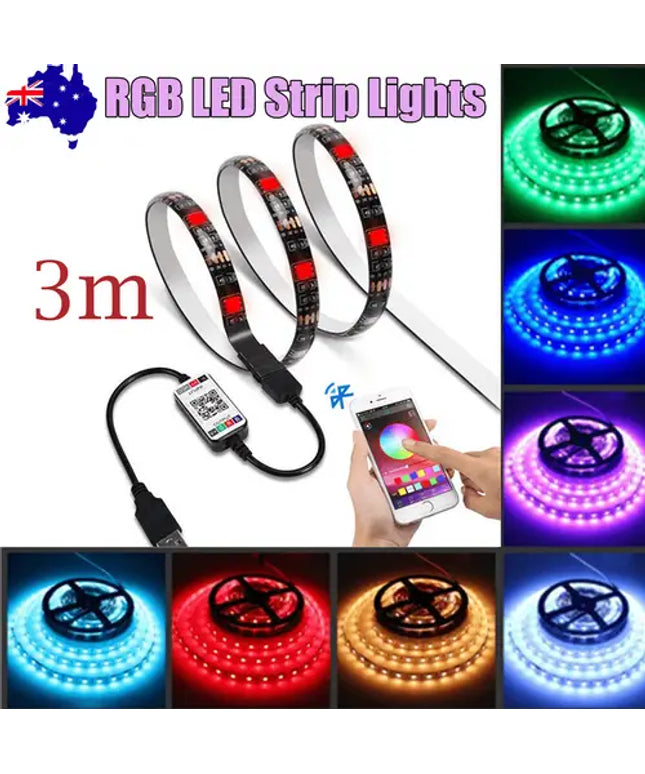 3M RGB LED Strip Lights IP65 Waterproof 5050 300LEDs 12V USB Bluetooth Gift - Occasions > Party Lights > Coloured Lights