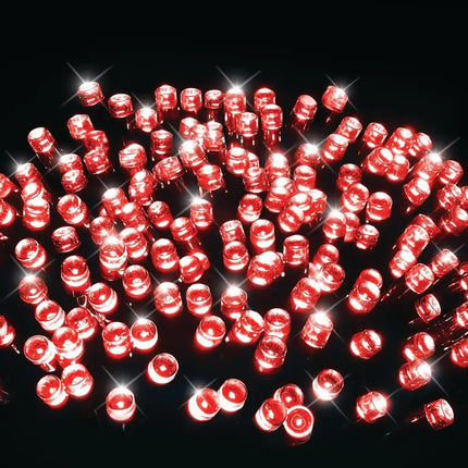 Red LED string lights from the 400 LED flashing multicolor light set