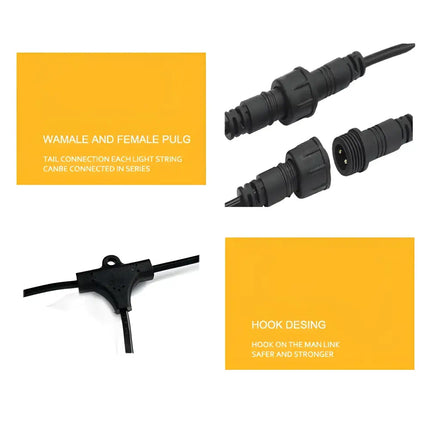 String light connectors and splitter for 40m Black Hanging Festoon String Lights with Bulbs