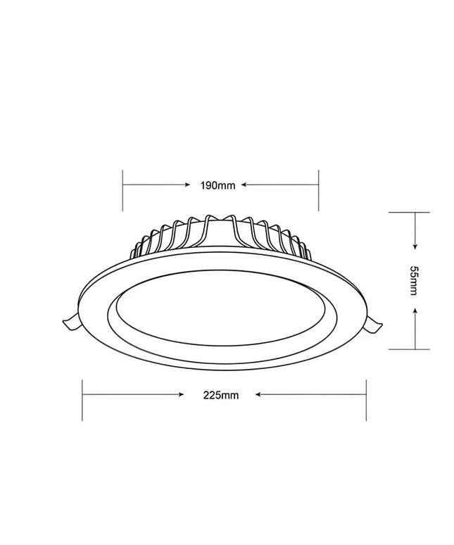 40W Tri-Colour Dimmable LED Downlight 190-220mm cut out