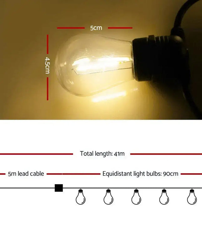 41m LED Festoon String Lights 40 S14 Bulbs Plug in Kit Dropli, Occasions > Lights, jingle-jollys-41m-led-festoon-string-lights-40-bulbs-kits-wedding-party-christmas-s14