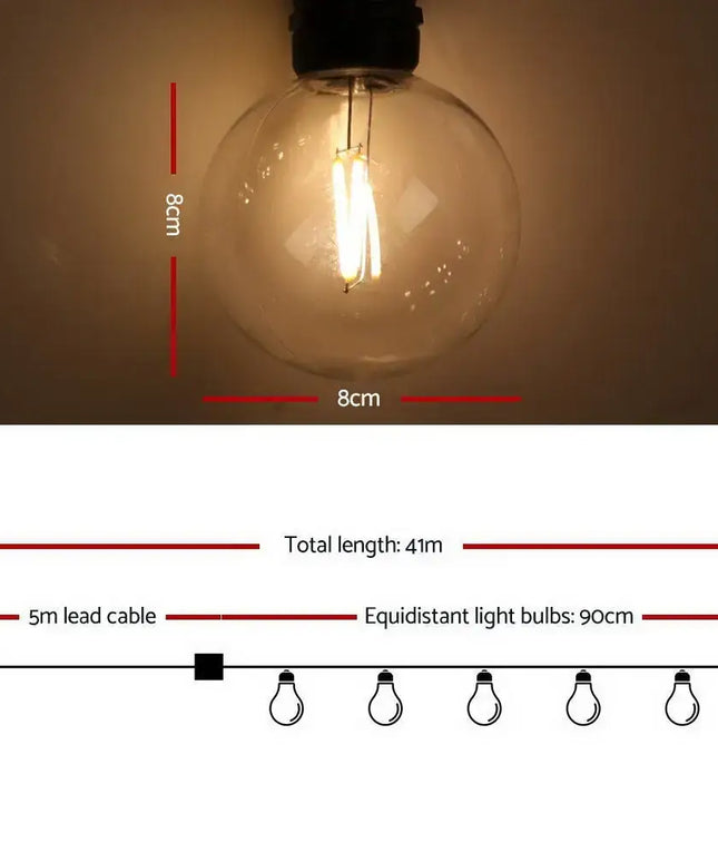 41m LED Festoon String Lights 40 G80 Bulbs Plug in Kit Dropli, Occasions > Lights, jingle-jollys-41m-led-festoon-string-lights-40-bulbs-kits-wedding-party-christmas-g80