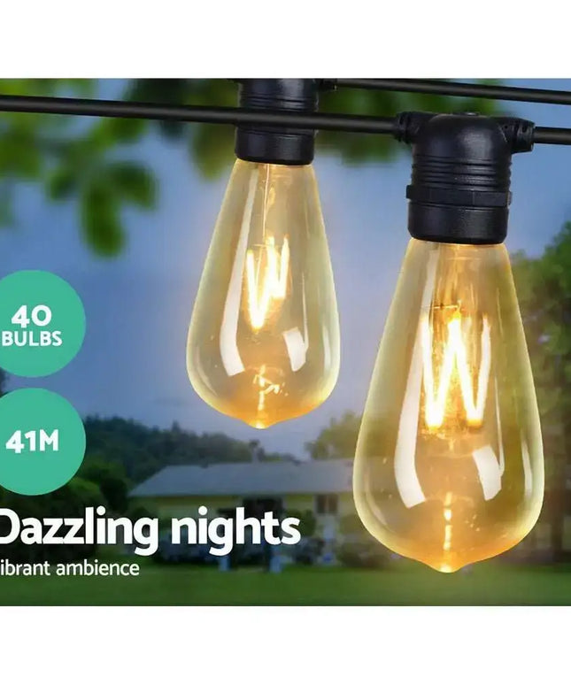 41m LED Festoon String Lights 40 ST64 Bulbs Plug in Kit Dropli, Occasions > Lights, jingle-jollys-41m-led-festoon-string-lights-40-bulbs-kits-wedding-party-christmas-st64