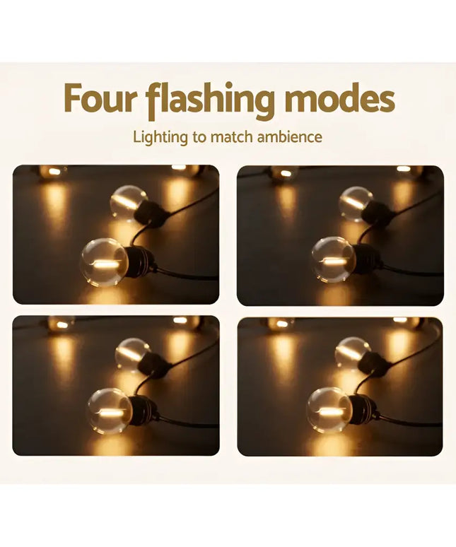 String lights with four flashing modes from the 41m Black Solar Festoon String Lights with 40 Bulb Plug in Kit