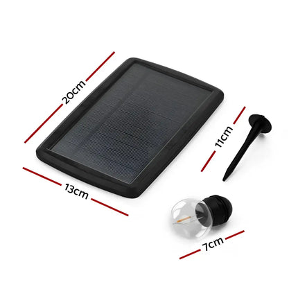 Solar panel, ground stake, and light bulb from 41m Black Solar Festoon String Lights kit