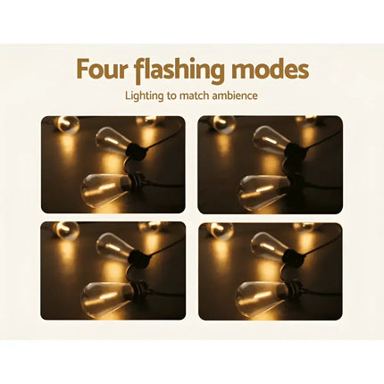 String lights with four flashing modes on 41m Black Solar Festoon String Lights with 40 Bulb Plug in Kit