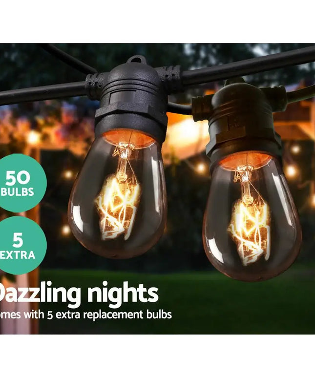 47m Festoon 50 S14 LED bulb String Light Kit Dropli, Occasions > Lights, jingle-jollys-47m-festoon-string-lights-christmas-bulbs-party-wedding-garden-party