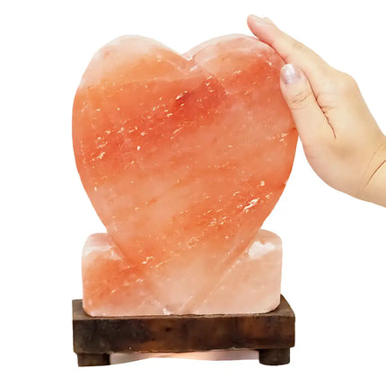 Romantic upright heart Himalayan salt lamp made from 100% natural salt with an included 12W bulb and cord.