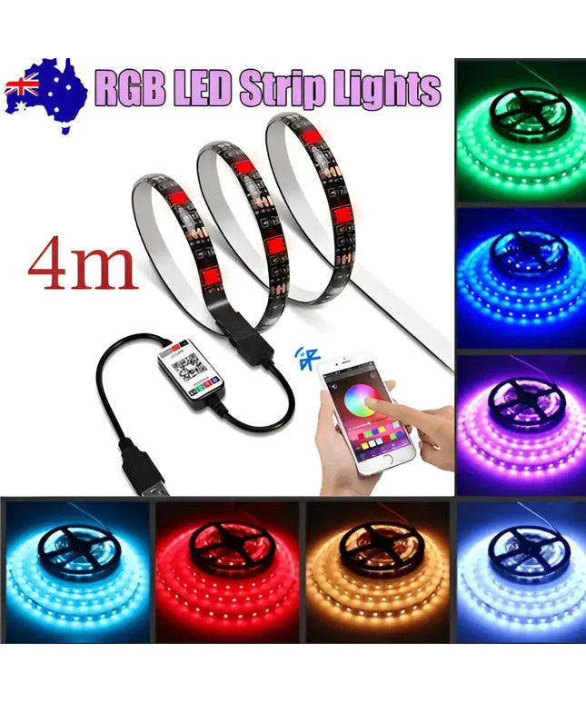 RGB LED strip lights displaying vibrant multicolor illumination suitable for waterproof applications