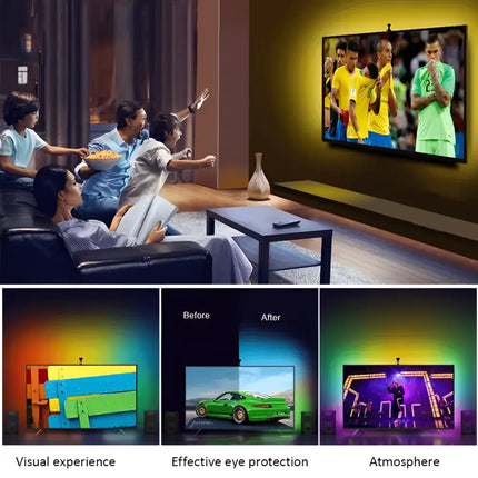 LED TV backlight featuring RGB 5050 300 LEDs waterproof strip lights and Bluetooth control