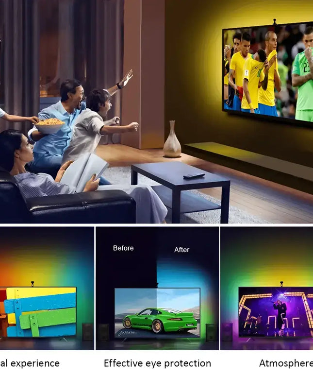 LED TV backlight featuring RGB 5050 300 LEDs waterproof strip lights and Bluetooth control