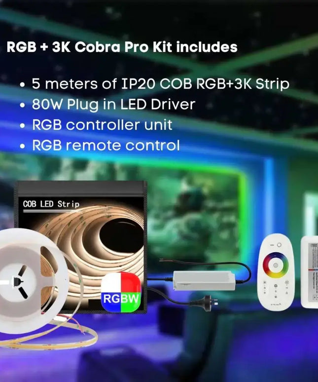 5 meter RGB+3K Cobra Pro Indoor COB Dot Free Strip Light Kit - 80W-Strip Kit-Dropli