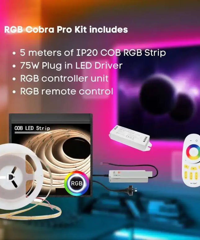 5 meter RGB Cobra Pro Indoor COB Dot Free Strip Light Kit - 75W-Strip Kit-Dropli