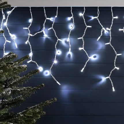 White icicle Christmas lights from 500 LED Icicle Lights available in white and blue colors