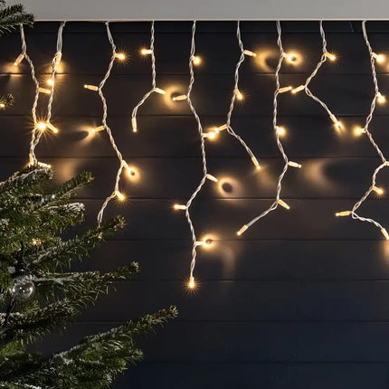 Warm white icicle lights from 500 LED Icicle Lights available in white and blue colors