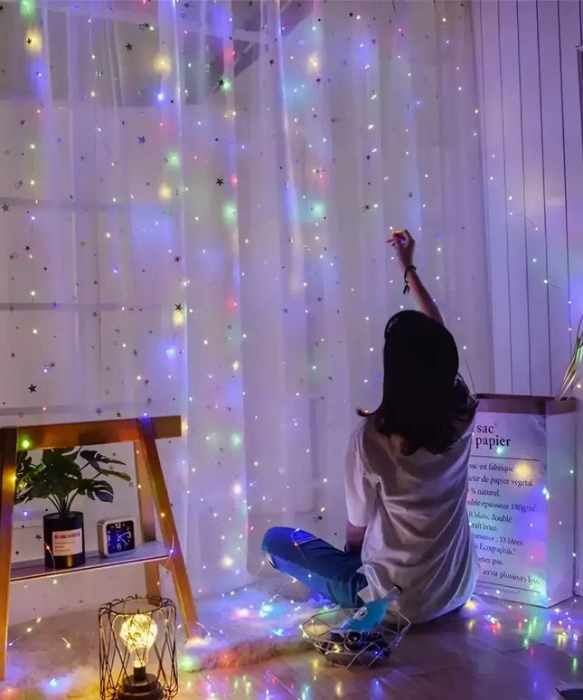 Starry string curtain lights from 500 Solar LED Fairy Lights product for Christmas decoration