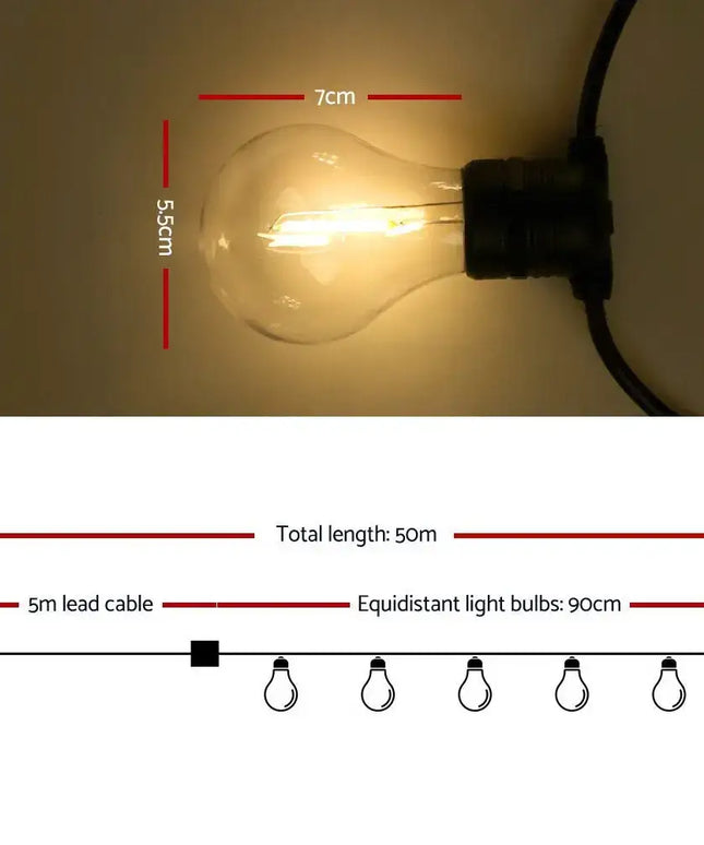50m LED Festoon String Lights 50 A19 Bulbs Plug in Kit-Occasions > Lights-Dropli