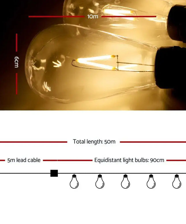 50m LED Festoon String Lights 50 ST64 Bulbs Kit-Occasions > Lights-Dropli