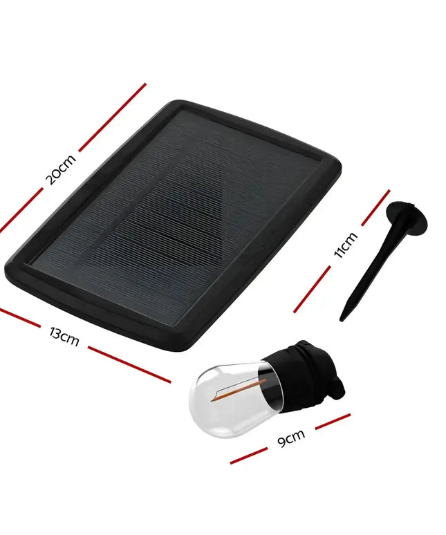 Solar panel, lightbulb, and ground stake of 50m Black Solar Festoon String Lights Kit