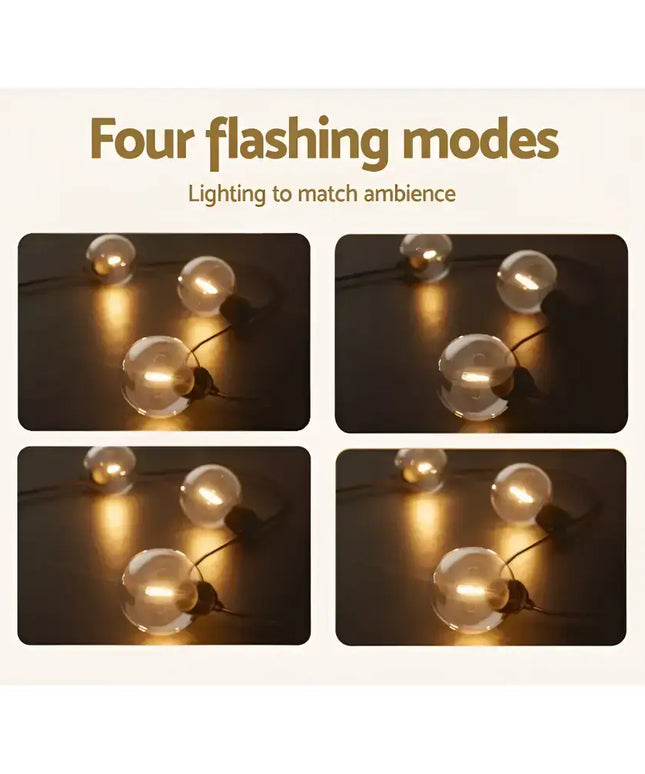 String lights with four flashing modes for the 50m Black Solar Festoon String Lights with 50 Bulb Plug in Kit