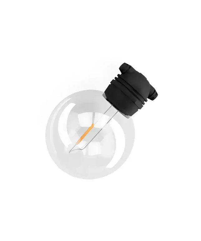 Round light bulb with black base from 50m Black Solar Festoon String Lights kit