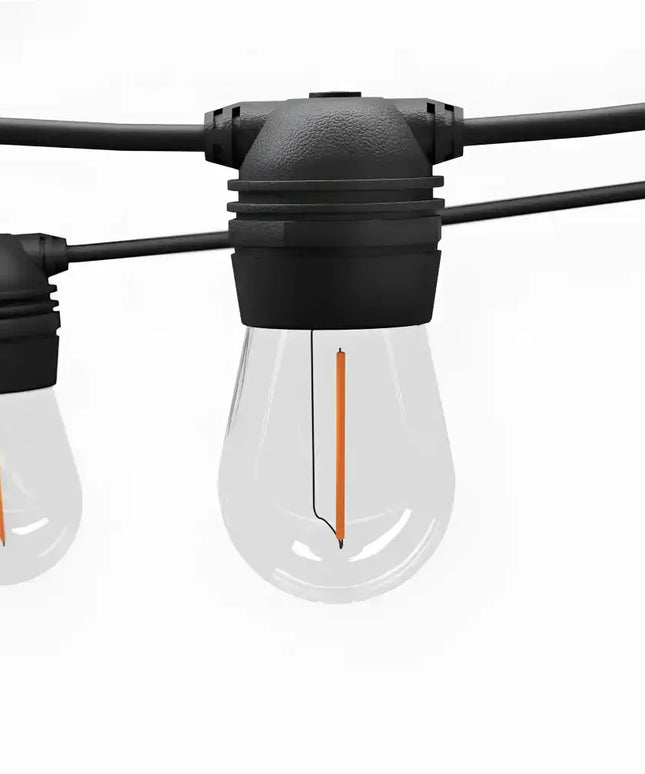 Black solar festoon string lights with 50 bulbs for outdoor decorative illumination