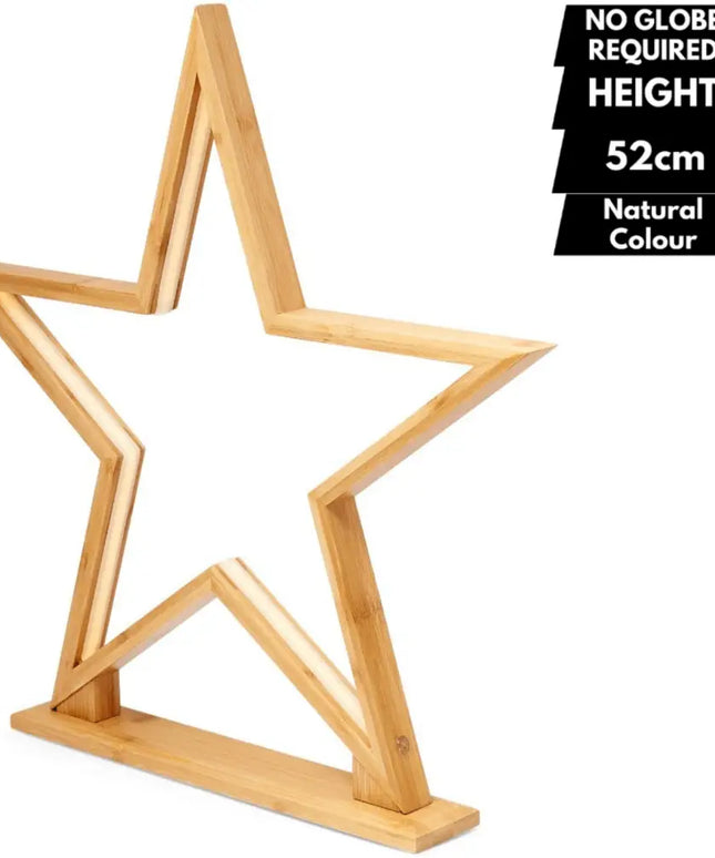 52cm Bamboo Star LED Table Desk Lamp Light Modern Designer - Natural - Home & Garden > Lighting