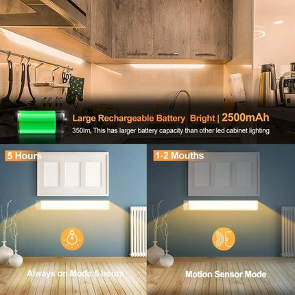 54 LED Rechargeable Under Cabinet Night Lighting for Kitchen and Bedroom (Silver and Yellow Light)-Home & Garden > Lighting-Dropli