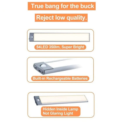 54 LED Rechargeable Under Cabinet Night Lighting for Kitchen and Bedroom (Silver and Yellow Light)-Home & Garden > Lighting-Dropli