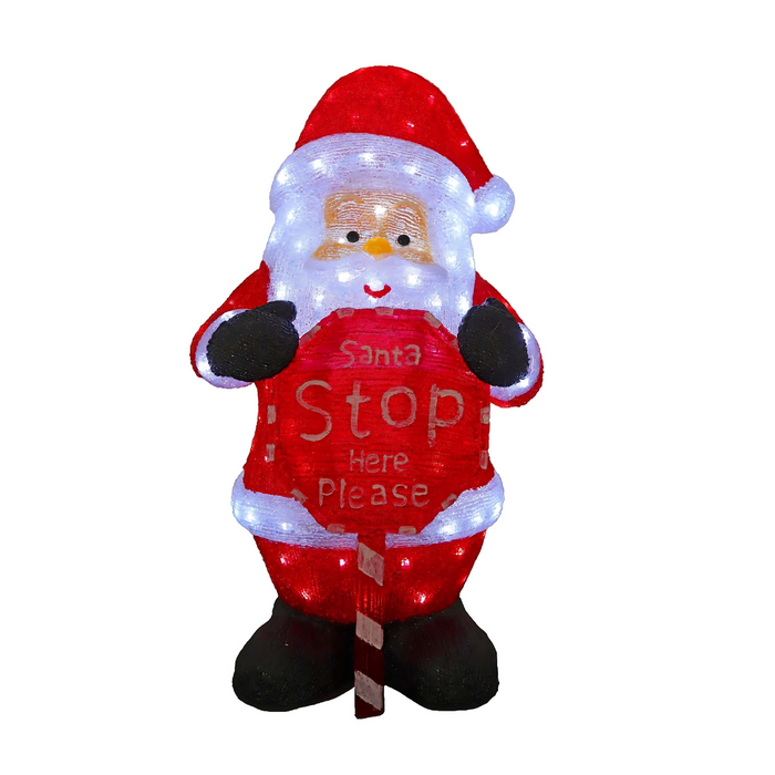 Acrylic Santa with Santa Stop Here Sign - H80cm