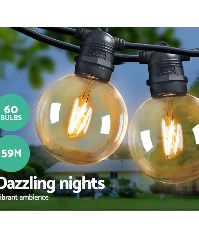59m Black Festoon String Lights with 60 Bulb Plug in Kit - Occasions > Christmas > Outdoor Decorations & Lights